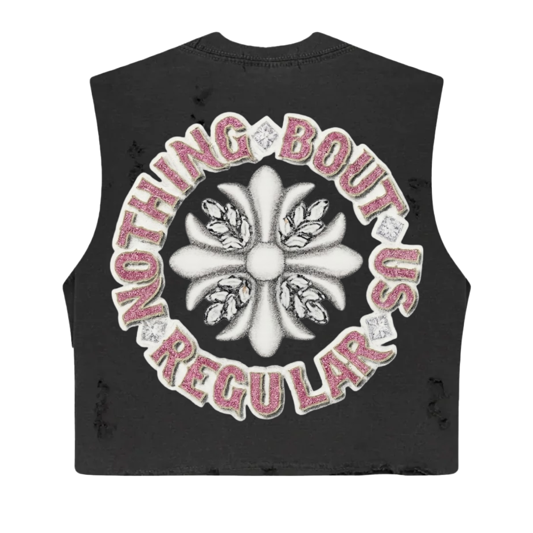 NBUR "LAYDERR" Grey/Pink Crop Distress Oversized Tank Top