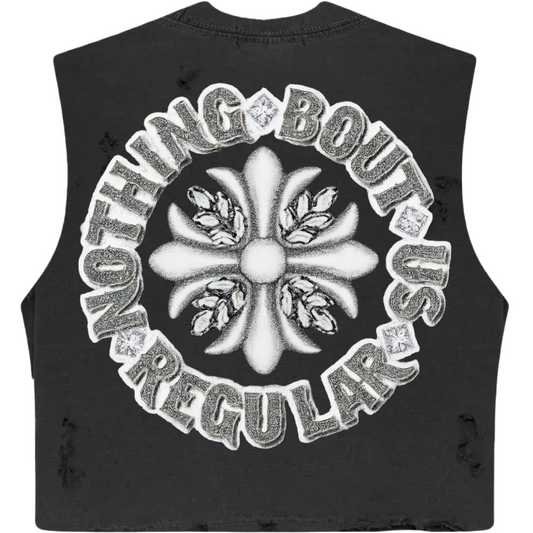 NBUR "LAYDERR" OG Gray/White Crop Distress Oversized Tank Top