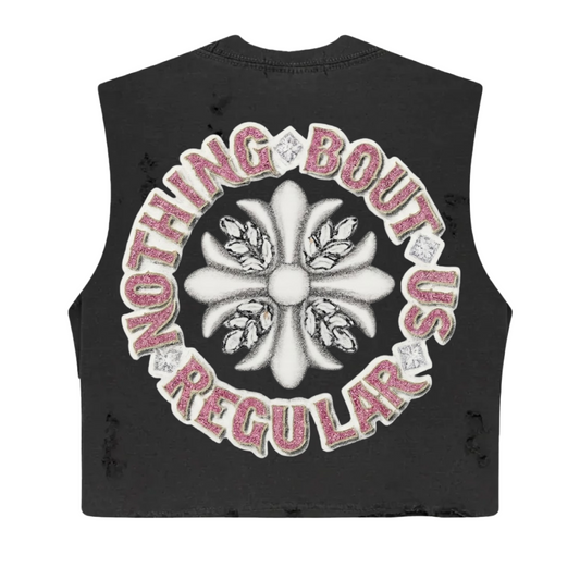 NBUR "LAYDERR" Grey/Pink Crop Distress Oversized Tank Top