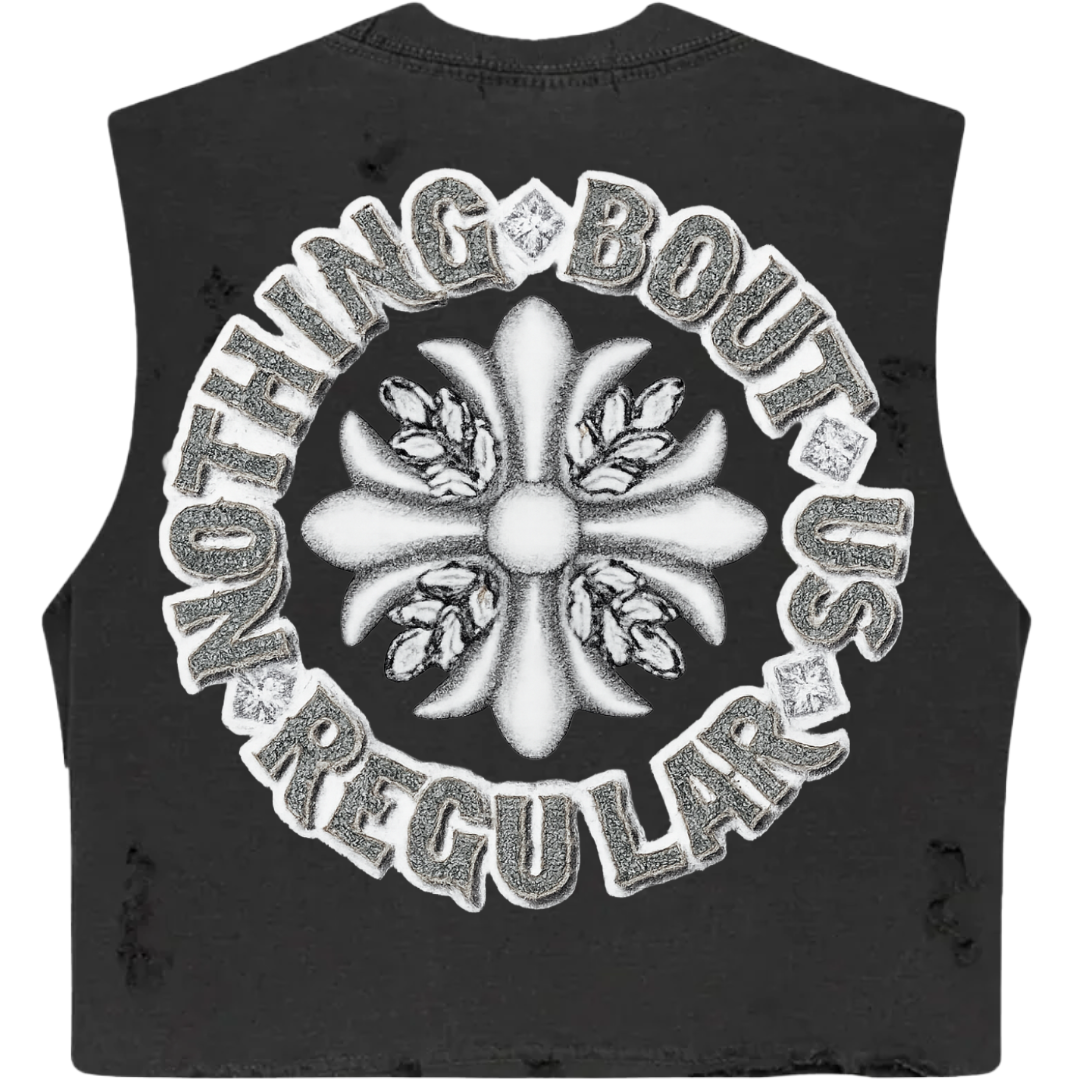 NBUR "LAYDERR" OG Gray/White Crop Distress Oversized Tank Top