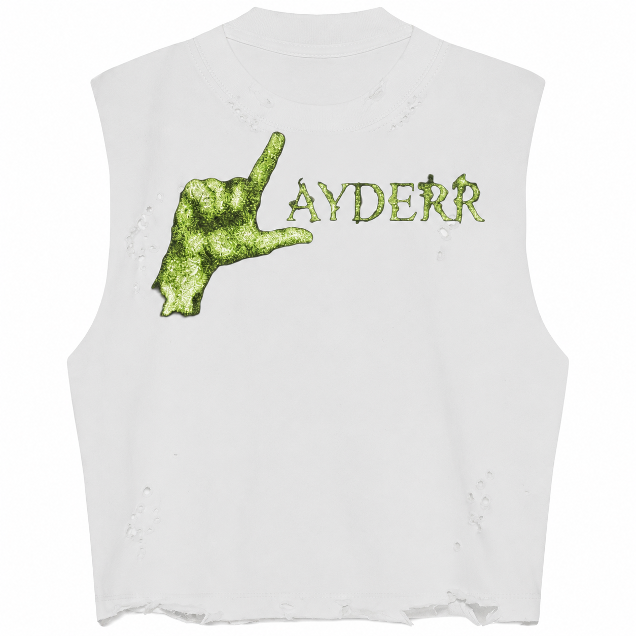 NBUR "LAYDERR" White/Neon Crop Distress Oversized Tank Top