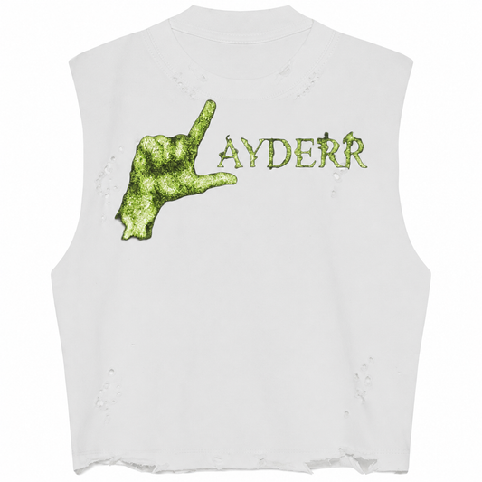 NBUR "LAYDERR" White/Neon Crop Distress Oversized Tank Top